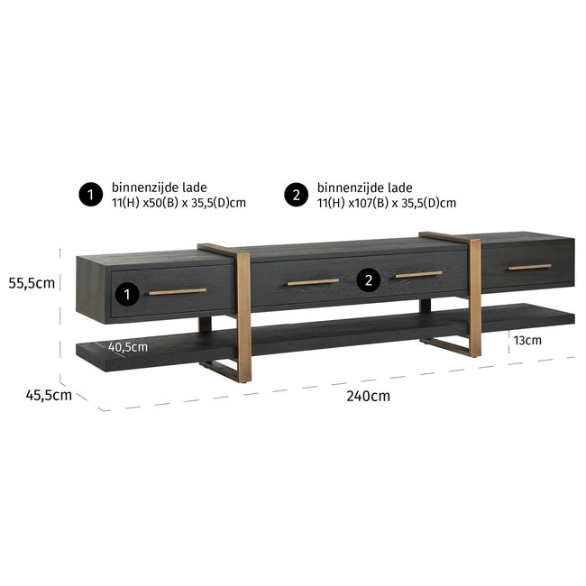 Richmond Interiors  TV-dressoir Cambon 3-laden (Dark coffee)