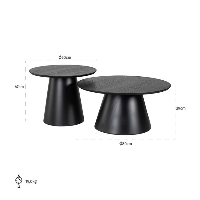 Richmond Interiors  Salontafel Jazz set van 2 zwart