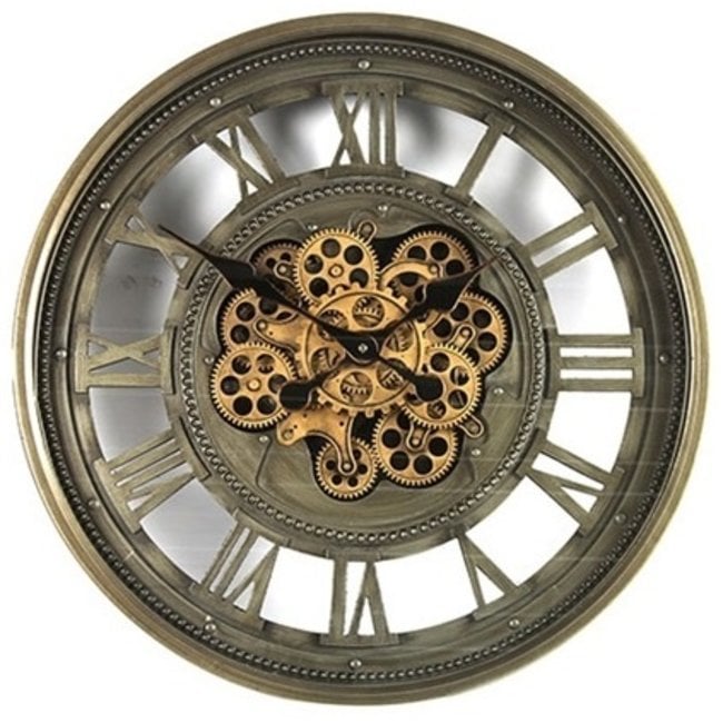 Thomas Kent Industriële Klok Marinus Grijs 60cm met Bewegende Tandwielen