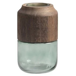 Woood Celeste Vaas Glas/hout Blauw/groen 28x16cm