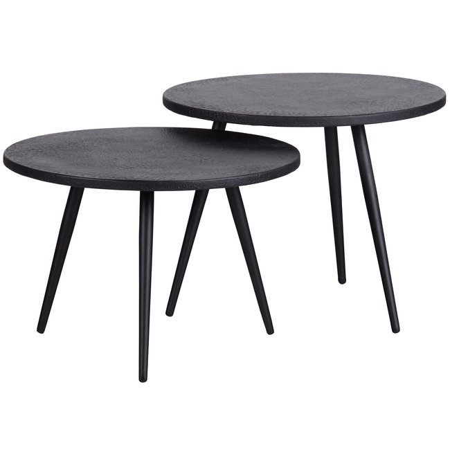 Woood Set van 2 - Suze Bijzettafels Hout/metaal Zwart