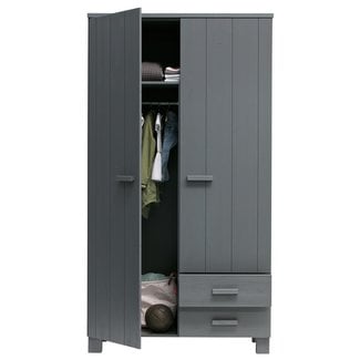 Woood Dennis Kast Met Laden Grenen Steel Grey Geborsteld [fsc]