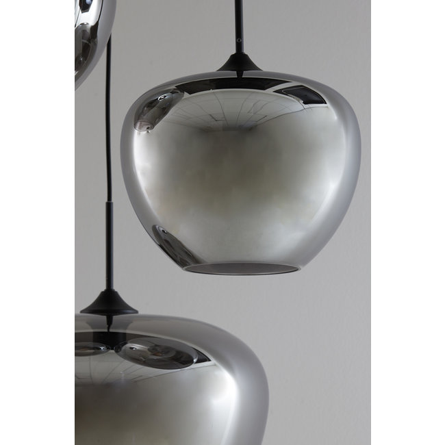 Light en Living Hanglamp 3L Ø40x160 cm MAYSON mat  zwart+glas smoke