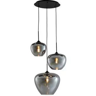 Light en Living Hanglamp 3L Ø40x160 cm MAYSON mat  zwart+glas smoke