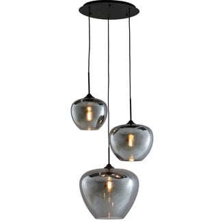 Light en Living Hanglamp 3L MAYSON mat zwart en smoke glas