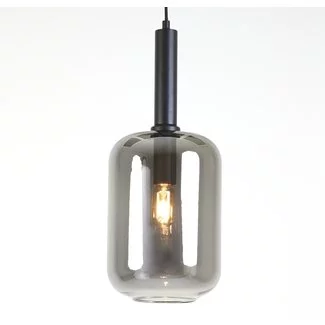 Light en Living Hanglamp Ø22x52 cm LEKAR zwart+smoke glas
