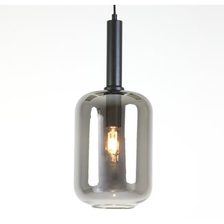 Light en Living Hanglamp LEKAR zwart met smoke glas Ø22x52 cm