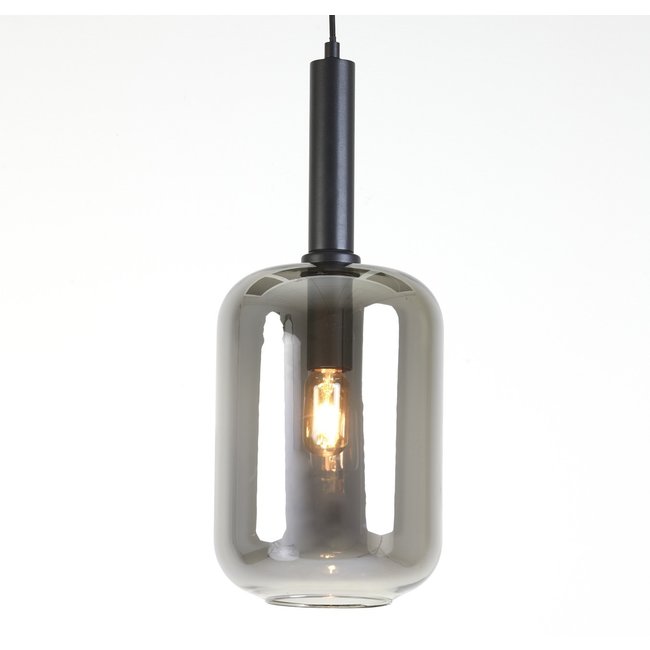 Light en Living Hanglamp LEKAR zwart met smoke glas - Ø22x52 cm