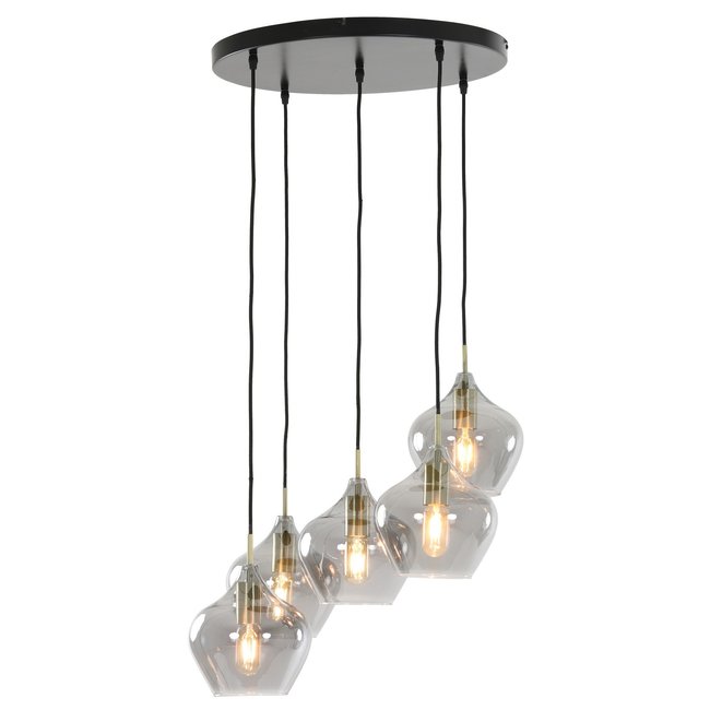 Light en Living Hanglamp RAKEL 5-lichts Ø61x66 cm Antiek Brons & Smoke