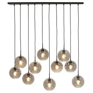 Light en Living Hanglamp SUBAR 10-Lichts Mat Zwart & Smoke Glas