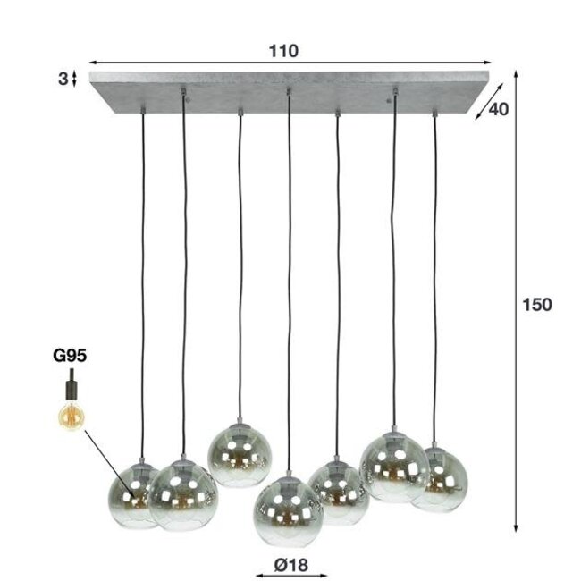 WoonStijl Hanglamp 4+3L bubble shaded