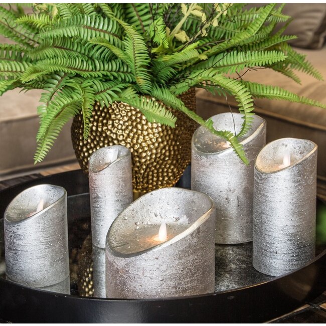 PTMD LED licht kaars metallic taupe met beweegbare vlam XS