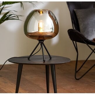 Light en Living Tafellamp Mayson Ø30x43 cm - Mat Zwart & Smoke Glas