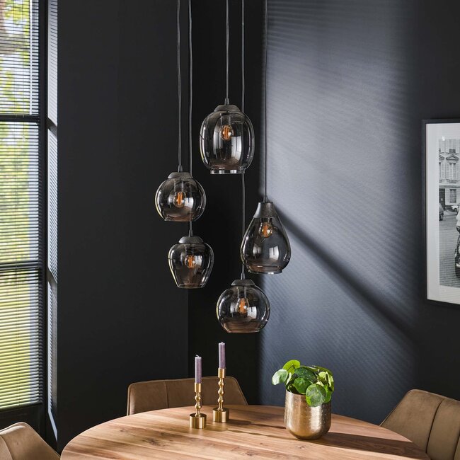 WoonStijl Hanglamp 5L getrapt mix chromed glas
