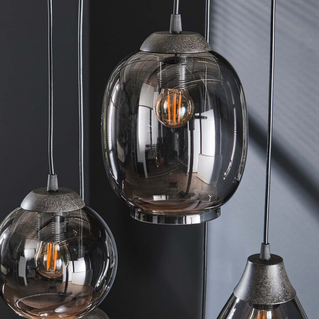 WoonStijl Hanglamp 5L getrapt mix chromed glas