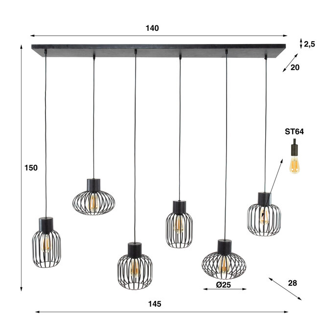 WoonStijl Hanglamp 3+3 mix metal