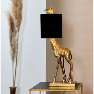 Light en Living Tafellamp Giraffe Antiek Brons met Zwarte Velvet Kap