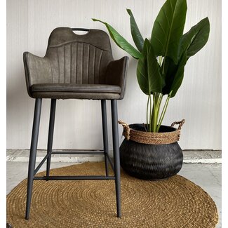 WoonMax Barstoel Morris -  Luxor Antraciet, Cognac en Groen