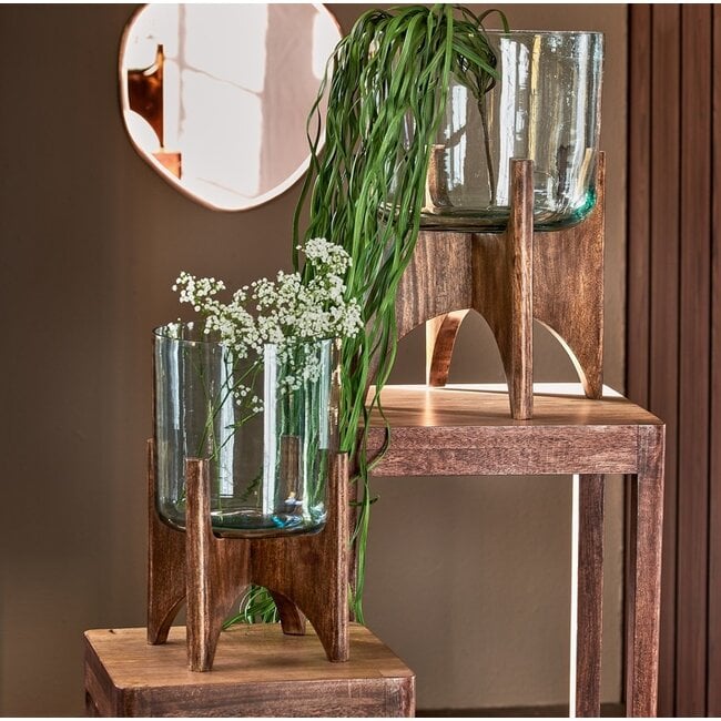 Light en Living Vaas op voet JACE glas+hout bruin Ø31,5x43 cm