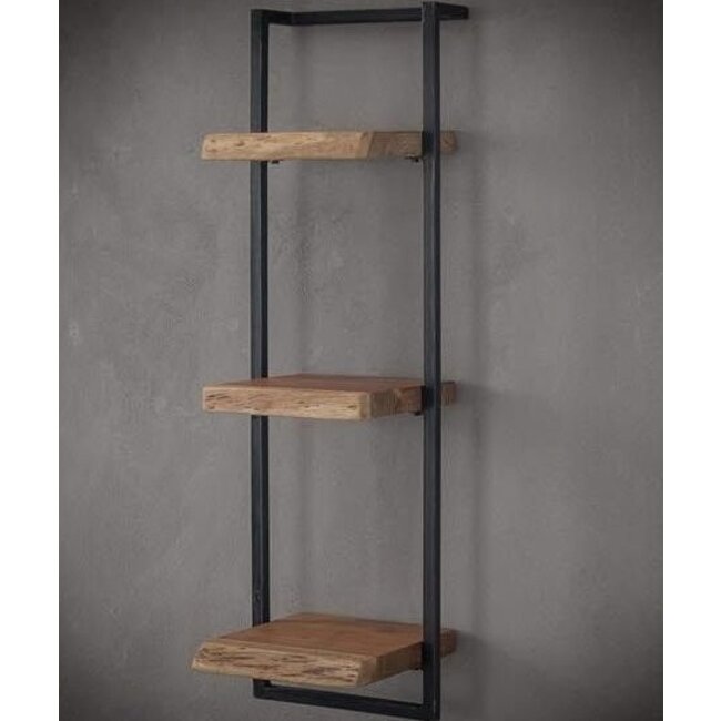 WoonStijl Wandplank Live Edge - Acaciahout met Stalen Frame - 30 x 100 cm