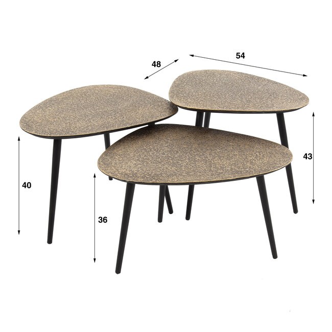 WoonStijl Salontafel set van 3 driehoekig metallic antiek brass