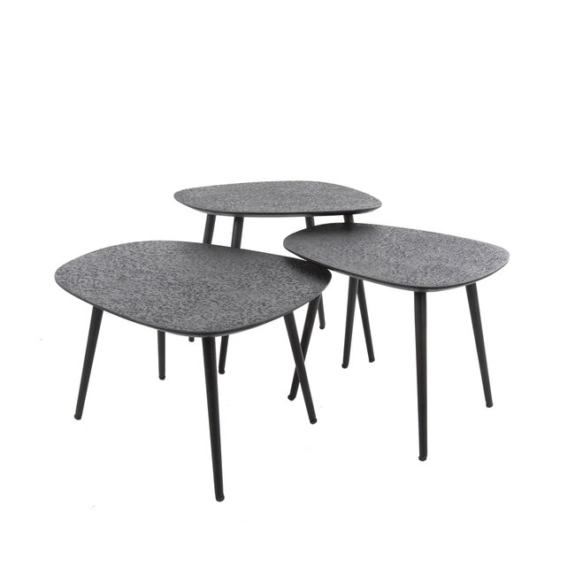 WoonStijl Salontafel set van 3 vierhoekig metallic zwart grijs