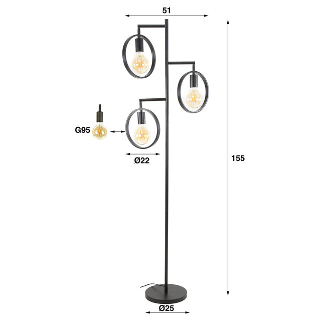 WoonStijl Vloerlamp Ring met 3 lampen