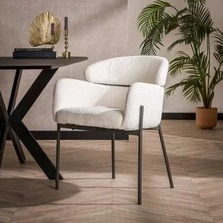 WoonStijl Eetkamerstoel Boucle ronde rug Curva wit