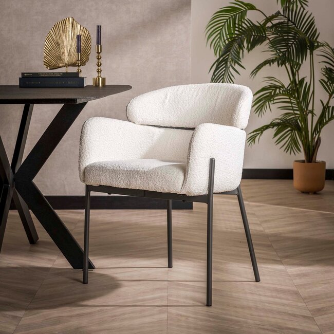 WoonStijl Eetkamerstoel Boucle ronde rug Curva wit