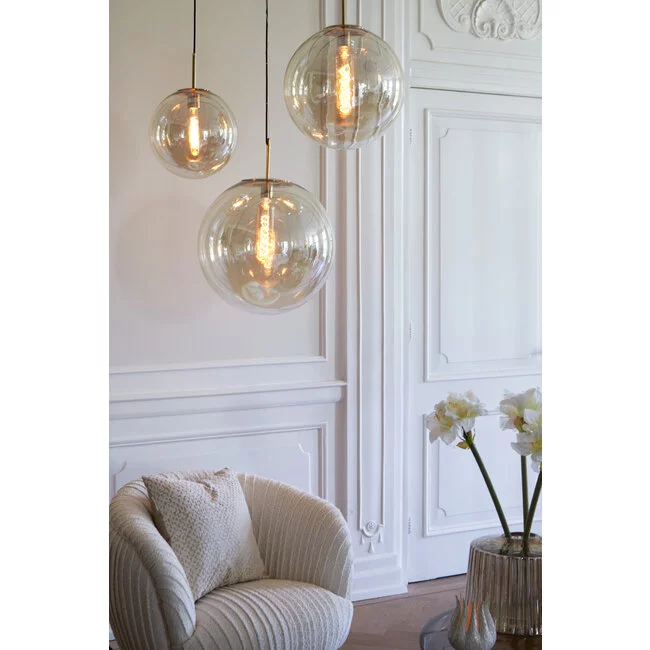 Light en Living Hanglamp Medina antiek  brons + glas amber - 2 maten