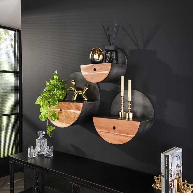 WoonStijl Wandschap half moon Ø50 met lade