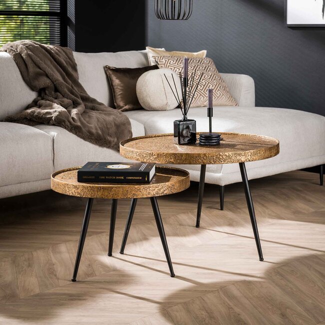 WoonStijl WoonStijl Salontafel set van 2 - Rond Metallic Antiek Brons