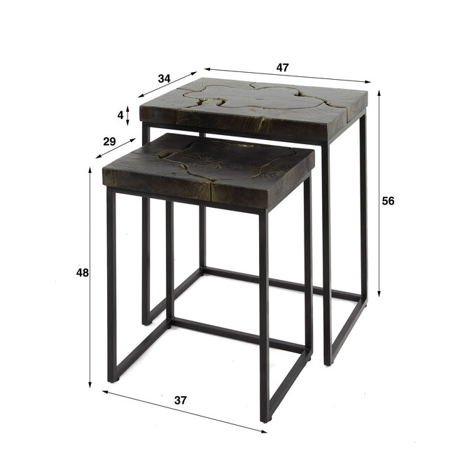 WoonStijl Bijzettafel set van 2 rechthoekig Robuust zwart met goud