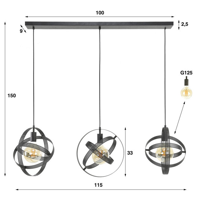 WoonStijl Hanglamp Cosmos Mesh met 3 lampen
