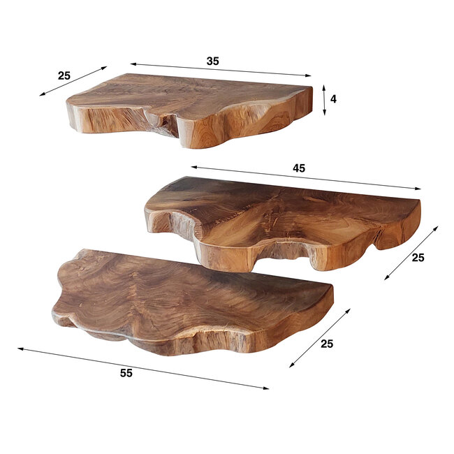 WoonStijl Wandschap natural line set van 3