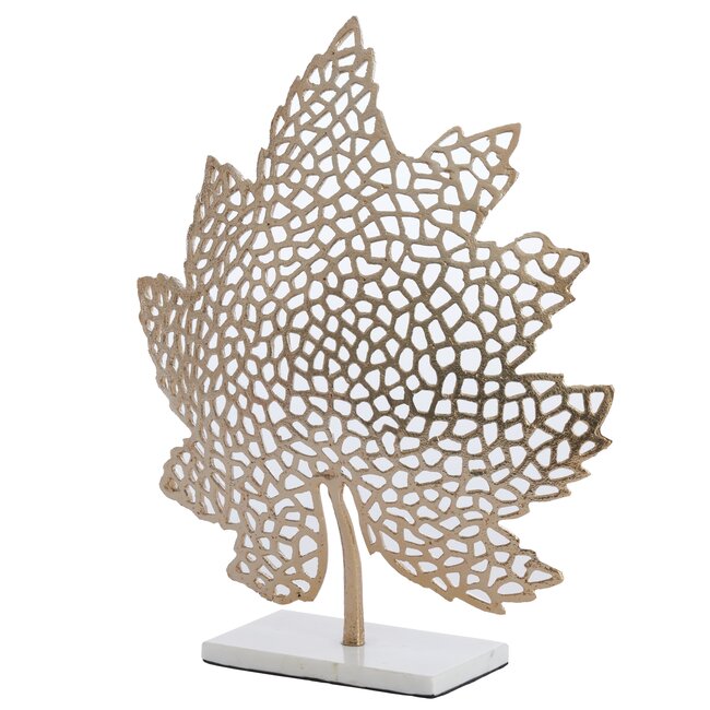 Light en Living Ornament op voet 22x8x30 cm LEAF  goud+marmer wit