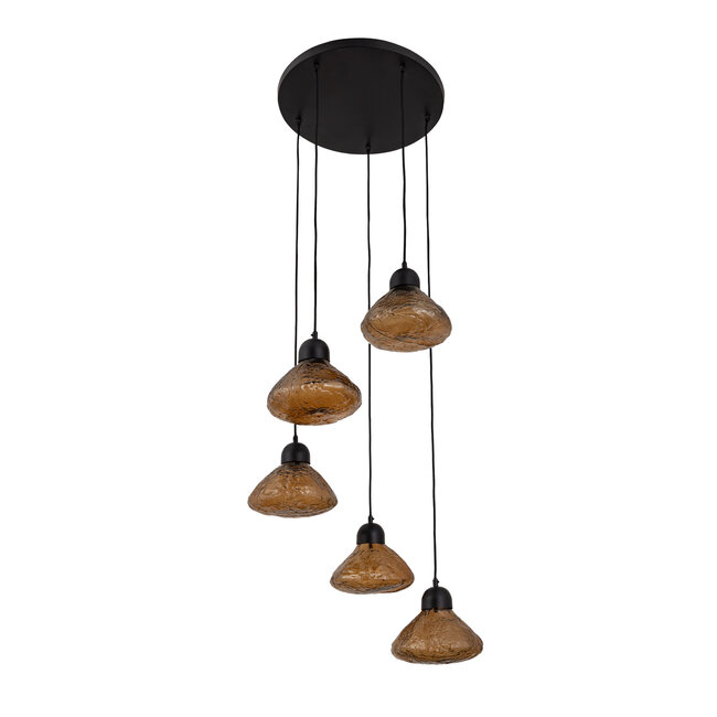 PTMD Hanglamp Anna Brown textured glass met 5 lampen groot