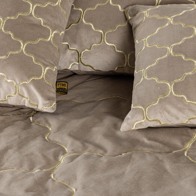 PTMD Kussen Lizze Beige velvet embroidery patroon 45 x 45