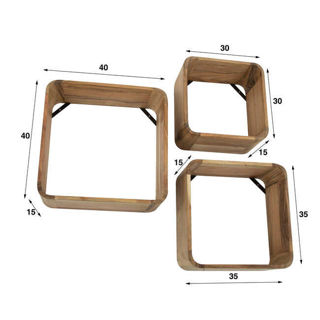 WoonStijl Wandschap Acacia vierkant set van 3