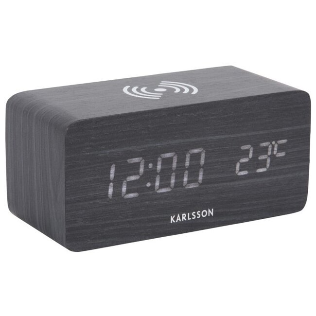 Karlsson Wekker Block met telefoonoplader LED zwart