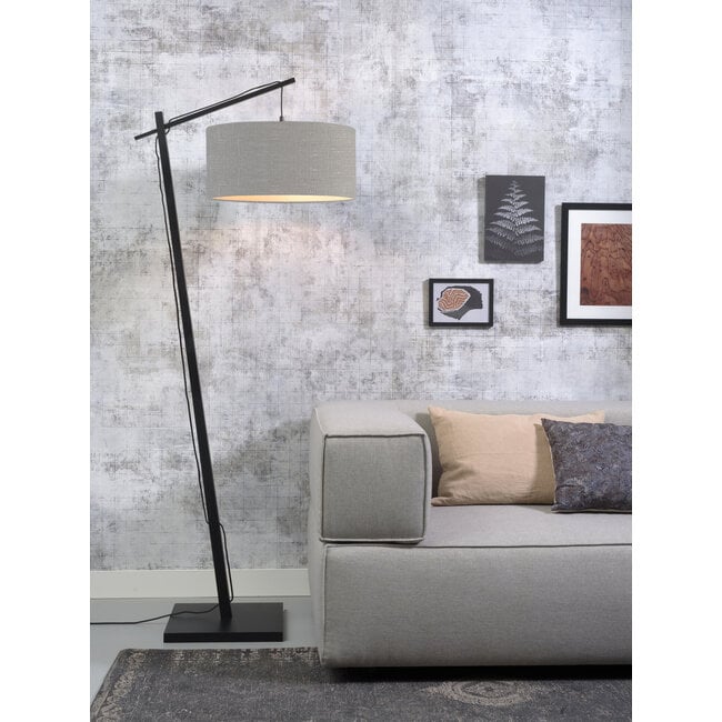 Good&Mojo Vloerlamp Andes bamboe zwart eco linnen lichtgrijs