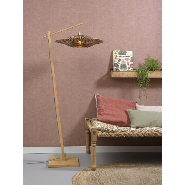 Good&Mojo Vloerlamp Bali bamboe naturel/zwart M kap Ø60 - Good&Mojo