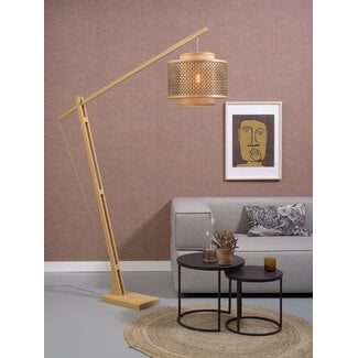 Good&Mojo Vloerlamp Bhutan L bamboe naturel –  kap zwart naturel Ø 40 cm