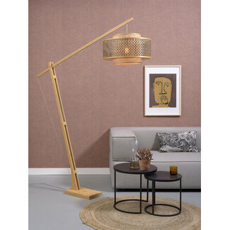 Good&Mojo Vloerlamp Bhutan L bamboe naturel –  kap zwart naturel Ø 50 cm