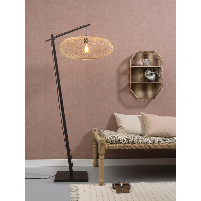 Good&Mojo Vloerlamp Cango bamboe zwart S 176 cm kap Ø 60 naturel
