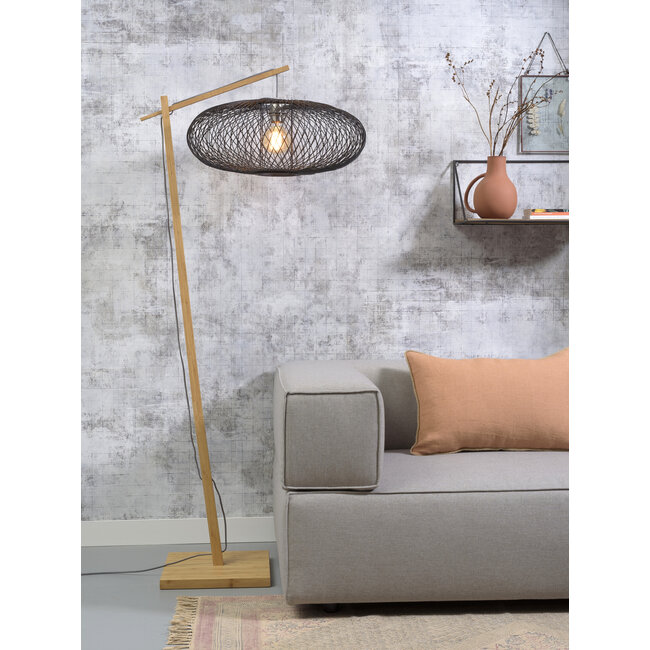 Good&Mojo Vloerlamp Cango bamboe naturel S 176 cm kap Ø 60 zwart