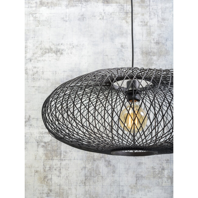 Good&Mojo Vloerlamp Cango bamboe naturel L 207cm kap Ø 60 zwart