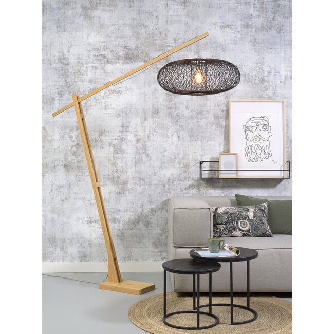 Good&Mojo Vloerlamp Cango bamboe naturel L 207cm kap Ø 60 zwart