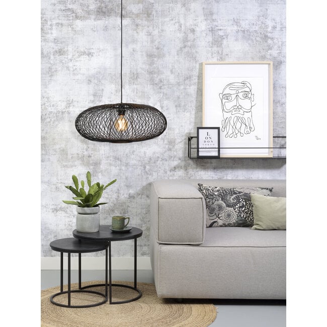 Good&Mojo Hanglamp Cango bamboe ellips dia.60x25cm zwart