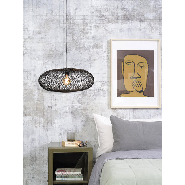 Good&Mojo Hanglamp Cango bamboe ellips dia.60x25cm zwart